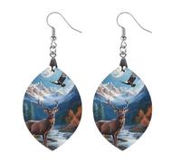 Deer Eagles1 Moon Women's Wooden Earring Apricot Shaped Dangle Earrings Pendant Jewelry