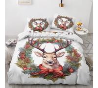 Deer Emperor Duvet Cover Sets - Christmas Bedding Set - Reversible Quilt Cover & 2 Pillowcases with Zipper and Ties, Ultra Soft and Non Iron Brushed Microfibre Bed Set 290 x 235 H-&5-30