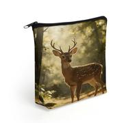Deer Encounter The Dawn Light Makeup Bag with Sturdy Zipper，Linen Material Storage Bag,Large Capacity And Multi-Purpose Cosmetic Bag for Daily Life, Travel, Outings, Business Trips And Other Occasions