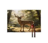 Deer Encounter The Dawn Light Placemats Set of 6,Decorating The Dining Table，Canvas Washable Table Mats，Wipe Clean Anti Slip Dining Table Place Mats for Party Kitchen Dining Decoration
