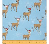 Deer Fabric by The Yard Christmas Deer Santa Hat Snowflake Theme Upholstery Fabric for Chairs and Home DIY Projects Winter Classic Deer Decorative Waterproof Outdoor Fabric 1 Yard (L92*W150cm)