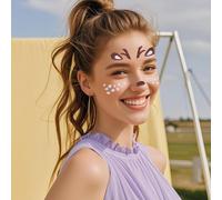 Deer Face Stickers for Carnival Makeup, Self Adhesive Animal Face Tattoos with Glitter Effect, Temporary Faces Decorations for Cosplay and Theme Events