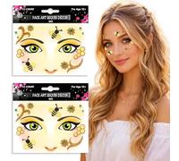 Deer Face Tattoo Carnival - Pack of 2 Deer Face Tattoo with Glitter, Temporary Face Tattoos & Face Stickers, Deer Make-Up Stickers for Fancy Dress, Halloween & Theme Parties (Brown 2)