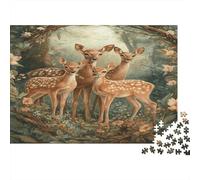 Deer Family-Forest Wildlife Art 1000 Piece Jigsaws with Precision Cut Personalised Jigsaws Forest Fawns As A Party Puzzle Game for Social Gatherings 52x38cm/1000pcs