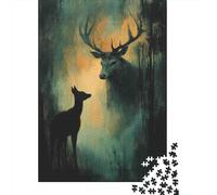Deer Family Jigsaw Puzzles 1000Pc Recycled Paper Forest GlowPuzzle for Adults Jigsaw Puzzle Impossible Hard Difficult Family Game Fun Present & Activity 38x26cm/1000pcs