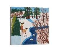 Deer Fawn Creekside by Maud Lewis Painting Art Poster Wall Art Prints Photo Picture Paintings Room Decor Home Decorative 20x20inch(50x50cm)