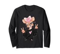 Deer Fawn Girl Winking Double Peace Sign Pop Graphic Playful Long Sleeve T-Shirt