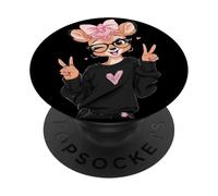 Deer Fawn Girl Winking Double Peace Sign Pop Graphic Playful PopSockets Adhesive PopGrip