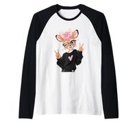 Deer Fawn Girl Winking Double Peace Sign Pop Graphic Playful Raglan Baseball Tee