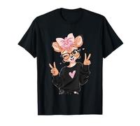 Deer Fawn Girl Winking Double Peace Sign Pop Graphic Playful T-Shirt