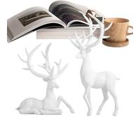 Deer Figurine - 2-Piece Resin Christmas Decorations, Reindeer Sculpture Tabletop Decor Set For Desktop Mantle Fireplace Living Room Bedroom Home Office Holiday Festive Resin Ornament Collection