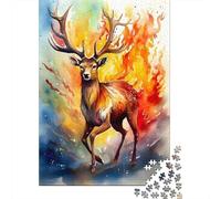 Deer Fire Watercolors 1000-Piece Puzzle for Adults, 38x26cm/1000pcs, Smooth White Card with Reduced Dust; Easy to Revisit Throughout The Week