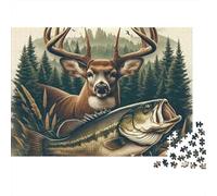 Deer Fishing Scene 1000 Piece Puzzles Beautiful View Deer & Fish Home Decoration Educational Game Gifts Puzzles for Adults Jigsaw Puzzles for Adults 70x50cm/1000pcs