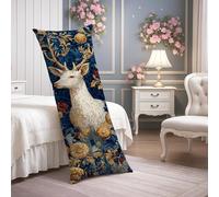 Deer Floral Body Pillow Cover, Vintage Blue Tapestry Decorative Pillowcase with Zipper, Winter Long Lumbar Pillow Case for Bed Couch Headboard 20x54 Inch