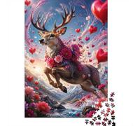Deer Flower Heart Jigsaw Puzzle, 1000 Pcs Indoor Adult Game | 52x38cm Cardboard, Brain Workout, Tight Puzzle Fit, Art Admirers, Stress Reduction