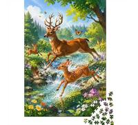 Deer Forest Stream 1000pcs Mini Puzzle For Adults Challenging | 38x26cm Cardboard Living Room Decor Durable Structure Friend Gift Brain Training