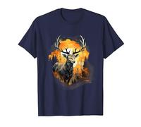Deer Forest Wildlife Nature Motif Animal Lovers Landscape T-Shirt, Men, Navy Blue, 5X-Large