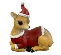 Deer Garden Ornament Reindeer in Santa Suit Ornament Resin Realistic Animal Sculpture Deer Stag Decorative Figure Indoor Outdoor for Patio Lawn Yard Home Festive Decoration (Beige Christmas Deer)