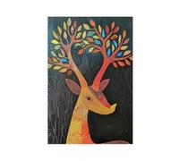Deer Gond Art Masterpiece Indian Folk Art Painting Canvas Poster Wall Art Decor Print Picture Paintings for Living Room Bedroom Decoration 8" L X 12" W