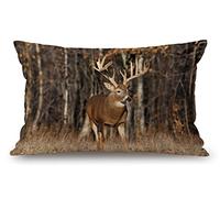 Deer Grass Forest Hunting Waist Lumbar Cotton Linen Throw Pillow case Cushion Cover for Sofa Home Decorative Oblong 12x20 Inches