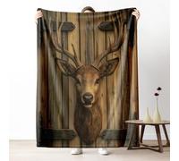 Deer Head Antler Queen Size Blanket for Bed, Rustic Cabin Wildlife Microfiber Blanket 86x94 Inch, Farmhouse Wood Texture Couch Throw Blankets Fall Blankets Soft Warm Cozy for Travel Picnic