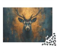 Deer Head Art 1000 Piece Premium Cardboard Nature Fantasy Style Puzzle Set, Educational Challenge Adults/Teens, Stress Relief, Gift for Family & Couples 38x26cm/1000pcs