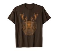 Deer Head Art Shirt Hand Drawn Hunting stag Head T-Shirt, Men, Brown, Medium