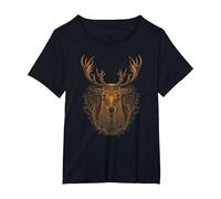 Deer Head Art Shirt Hand Drawn Hunting stag Head T-Shirt, Women's Plus, Black, 3X