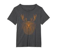 Deer Head Art Shirt Hand Drawn Hunting stag Head T-Shirt, Women's Plus, Dark Heather Grey, 2X