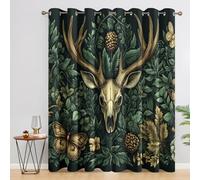 Deer Head Blackout Curtains, William Morris Curtains for Bedroom Living Room, Window Treatments 72 Inch Drop, Eyelet Drapes, 52x72 Inch 2 Panels