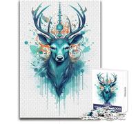 Deer Head Colorful 1000 Piece Jigsaw Puzzle for Teenagers Interactive Logical Thinking Game Ideal Memorable Occasion Gift Size 38x52cm