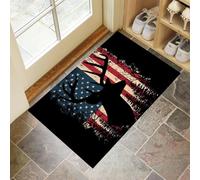 Deer Head Door Mats Indoor, Machine Washable Soft Doormats, Dirt Trapper Door Mat, Super Absorbent Entrance Rug, American Flag Non-Slip Floor Mats For Inside (50 X 80 Cm, Black)