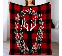 Deer head outline Throw Blanket Flannel Fleece Blanket Plaid pattern Lightweight Throw for Bed Sofa Travel Teens Birthday 200 x 200cm
