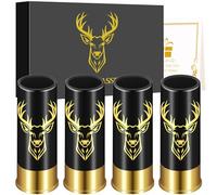 Deer Head Plastic Shot Glasses, Set of 4 with Gift Box, 12GA Stag Hunting Gifts, Novelty Shot Glasses for Men Women Wedding Party Gifts, Small Bullet Shot Cups for Whiskey Vodka Liquor, Black