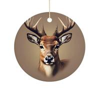 Deer Head Printing Double-Sided Ceramic Christmas Ornaments - Round Hanging Mini Xmas Tree Decorations, Ideas for Farmers, Rustic Home Decor for Indoor Outdoor Tree Decor