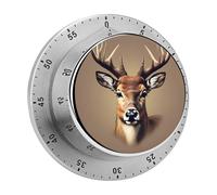 Deer Head Printing Kitchen Timer 60 Minute Visual Wind Up Timers Indoor Mechanical Timers with Magnetic Base Stainless Steel Timer for Home Cooking Time Management Tool