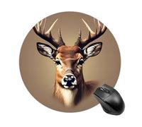 Deer Head Printing Mouse Pad Round Laptop Mouse Mat Cute Computer Mousepad Keyboard Pad Non-Slip Desk Pads for Gaming Office Work Home