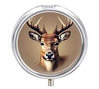 Deer Head Printing Pill Box - 3 Compartment Travel Pill Organizer with Small Mirror, Portable Pillcase for Pocket & Purse, Cute Round Medicine Case, Weekly Medicine Container
