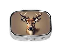 Deer Head Printing Print Square Metal Pill Box Decorative Pill Case - Carry Your Meds in Style (Rectangular)