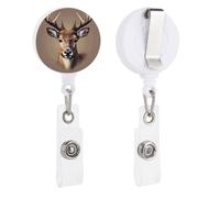 Deer Head Printing Retractable Badge Reel - Personalized ID Name Badge Holder with Lanyard Cute Badges Reel Holder Round Nurse Doctor Name Tag Badges Clip for Work