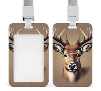 Deer Head Printing Retractable ID Badge Holder with Lanyard - Vertical Badge Reel,Keychain Clip,Name Tag Id Card Holder Protector for Nurse Officer Teacher Security Staff Women Men