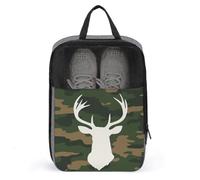 Deer Head Silhouette on Camouflage Shoe Bag for Travel Daily Use Anti-dust Storage Carrier Golf Shoe Pouch