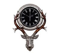 Deer Head Wall Clock, Vintage Distressed Design, Silent Non-Ticking, Battery Powered, Black Dial, Diamond Accents for Living Room, Bedroom, Office, School
