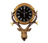 Deer Head Wall Clock, Vintage Distressed Design, Silent Non-Ticking, Battery Powered, Black Dial, Diamond Accents for Living Room, Bedroom, Office, School