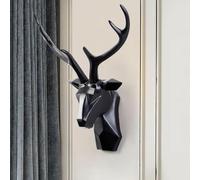 Deer Head Wall Decor - Faux Taxidermy Animal Sculpture Head Wall Art - Geometry Deer Head Home Decor, Dining Room Decor and Rustic Cabin Decoration,Black,50x58cm/19.7x22.8in