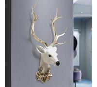 Deer Head Wall Mount Decor Animal Head Wall Decor Wall Mount Resin Deer Head Faux Wall Hanging Sculpture Rustic Art Wall Mounted for Home Decor,White,36x48cm/14.2x18.9in