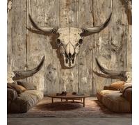 Deer Head Wallpaper, Wood Effect 3D Hunting Mural Wallpaper, Deer Head Room Decor Wall Art for Living Room Bedroom Kitchen 150L x 100W cm