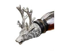 Deer Head Wine Pourer and Stopper Metal Aerator(silver) | Gold finish available, non-drip spout, tapered stopper seal, enhances aroma, fits standard bottles