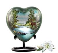 Deer Heart Keepsake Urn, Deer Token Urn for Ashes, Hunting Urn, Mini Buck Urn, Hand Painted Memorial Mini Heart Urn, Handmade Minature Forest Heart Urn with Stand Velvet Case & Bag (Heart Keepsake)