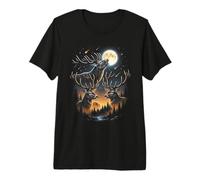 Deer Howling Under Full Moon Cosmic Sky Premium T-Shirt